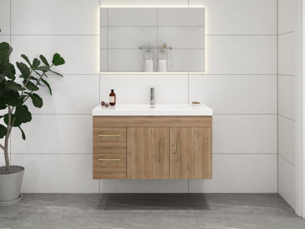 elsa 42AV wall mounted vanity with reinforced acrylic sink left side drawers 49816 28473